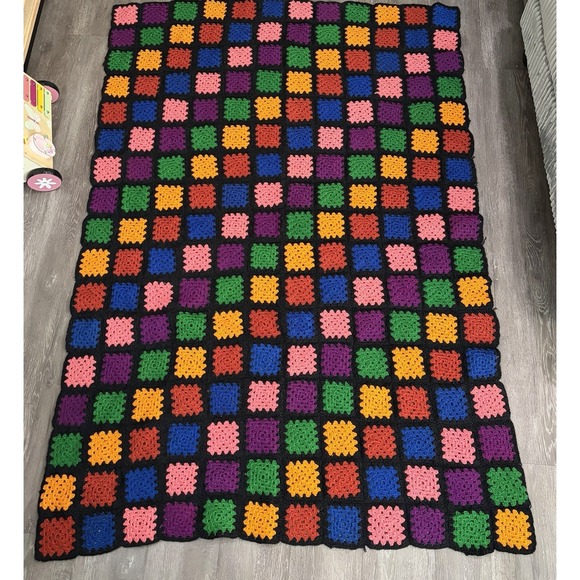 Handmade Other - Colorful Multicolored Handmade Granny Sq Crochet Afghan Blanket 66 x 46 Inches